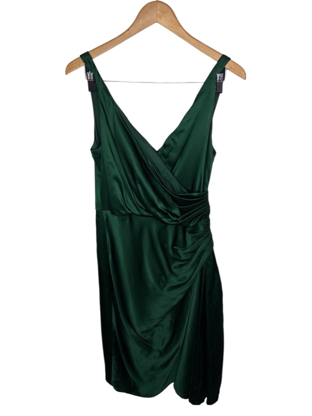 Maggy London Dark Green 100% Silk V-Neck Dress Women Size 12